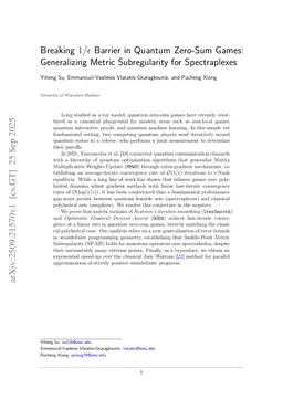 Breaking $1/ε$ Barrier in Quantum Zero-Sum Games: Generalizing Metric Subregularity for Spectraplexes