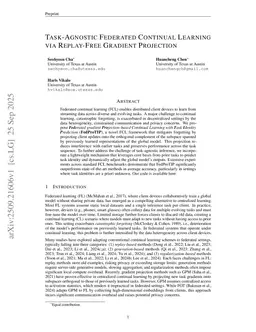 Task-Agnostic Federated Continual Learning via Replay-Free Gradient Projection