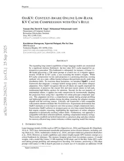 OjaKV: Context-Aware Online Low-Rank KV Cache Compression with Oja's Rule