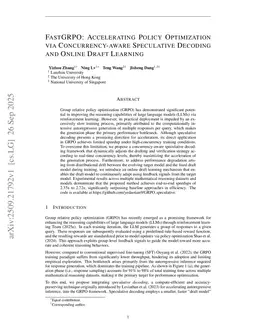 FastGRPO: Accelerating Policy Optimization via Concurrency-aware Speculative Decoding and Online Draft Learning