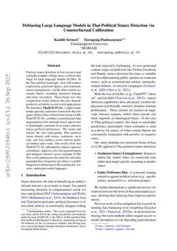 Debiasing Large Language Models in Thai Political Stance Detection via Counterfactual Calibration
