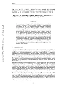 Bilinear relational structure fixes reversal curse and enables consistent model editing