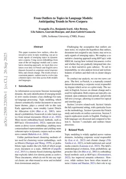 From Outliers to Topics in Language Models: Anticipating Trends in News Corpora