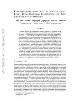 Learning More with Less: A Dynamic Dual-Level Down-Sampling Framework for Efficient Policy Optimization