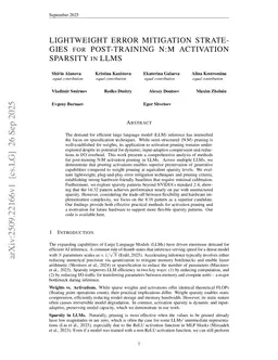 Lightweight error mitigation strategies for post-training N:M activation sparsity in LLMs