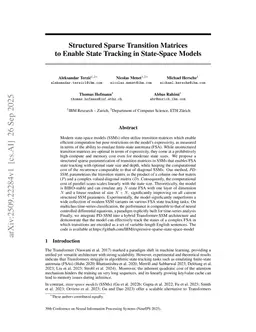 Structured Sparse Transition Matrices to Enable State Tracking in State-Space Models