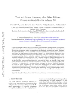 Trust and Human Autonomy after Cobot Failures: Communication is Key for Industry 5.0