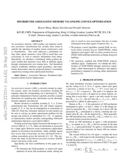 Distributed Associative Memory via Online Convex Optimization