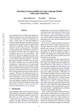 Detecting (Un)answerability in Large Language Models with Linear Directions