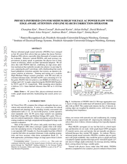 Physics-informed GNN for medium-high voltage AC power flow with edge-aware attention and line search correction operator
