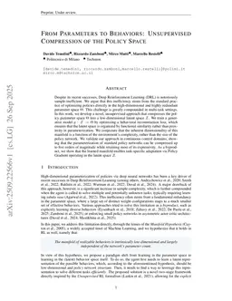 From Parameters to Behavior: Unsupervised Compression of the Policy Space