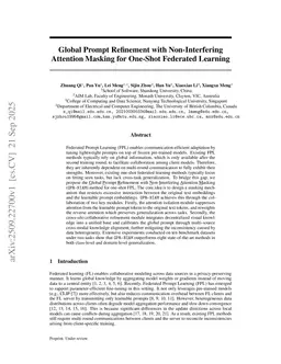 Global Prompt Refinement with Non-Interfering Attention Masking for One-Shot Federated Learning