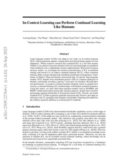 In-Context Learning can Perform Continual Learning Like Humans