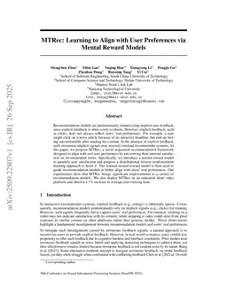 MTRec: Learning to Align with User Preferences via Mental Reward Models
