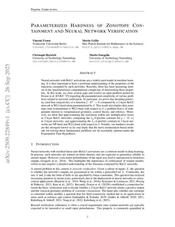 Parameterized Hardness of Zonotope Containment and Neural Network Verification