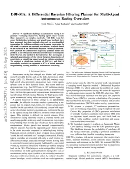 DBF-MA: A Differential Bayesian Filtering Planner for Multi-Agent Autonomous Racing Overtakes