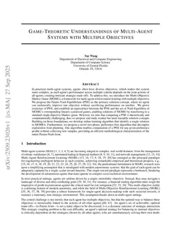 Game-Theoretic Understandings of Multi-Agent Systems with Multiple Objectives