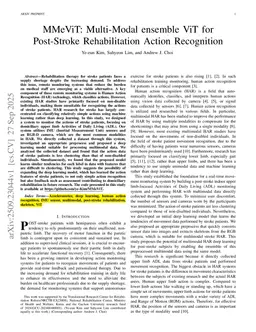 MMeViT: Multi-Modal ensemble ViT for Post-Stroke Rehabilitation Action Recognition