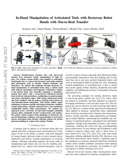 In-Hand Manipulation of Articulated Tools with Dexterous Robot Hands with Sim-to-Real Transfer