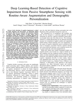 Deep Learning-Based Detection of Cognitive Impairment from Passive Smartphone Sensing with Routine-Aware Augmentation and Demographic Personalization