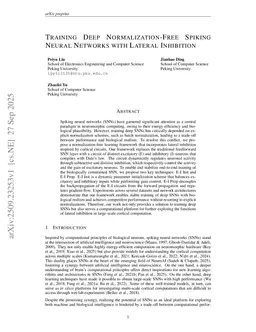 Training Deep Normalization-Free Spiking Neural Networks with Lateral Inhibition