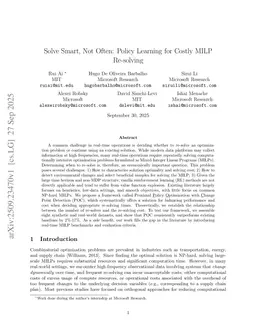 Solve Smart, Not Often: Policy Learning for Costly MILP Re-solving