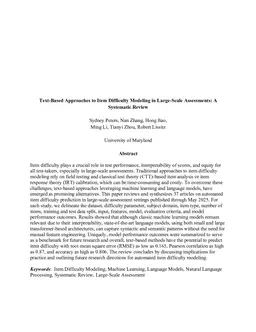 Text-Based Approaches to Item Difficulty Modeling in Large-Scale Assessments: A Systematic Review
