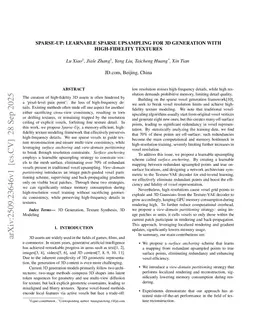 Sparse-Up: Learnable Sparse Upsampling for 3D Generation with High-Fidelity Textures
