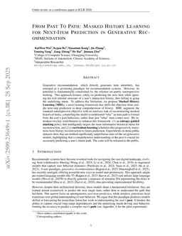 From Past To Path: Masked History Learning for Next-Item Prediction in Generative Recommendation