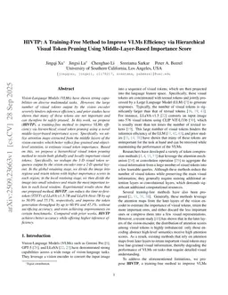 HIVTP: A Training-Free Method to Improve VLMs Efficiency via Hierarchical Visual Token Pruning Using Middle-Layer-Based Importance Score