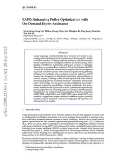 EAPO: Enhancing Policy Optimization with On-Demand Expert Assistance