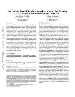 Curriculum-Guided Reinforcement Learning for Synthesizing Gas-Efficient Financial Derivatives Contracts