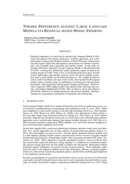 Toward Preference-aligned Large Language Models via Residual-based Model Steering