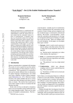 "Yeah Right!" -- Do LLMs Exhibit Multimodal Feature Transfer?