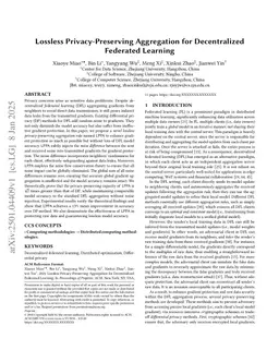 Lossless Privacy-Preserving Aggregation for Decentralized Federated Learning