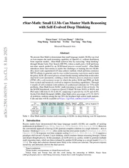 rStar-Math: Small LLMs Can Master Math Reasoning with Self-Evolved Deep Thinking
