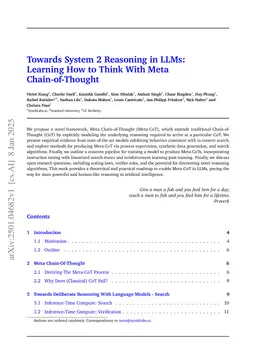 Towards System 2 Reasoning in LLMs: Learning How to Think With Meta Chain-of-Though