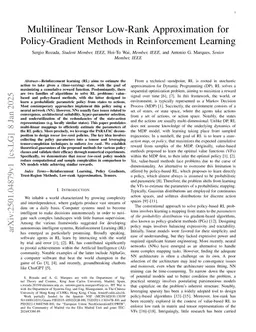 Multilinear Tensor Low-Rank Approximation for Policy-Gradient Methods in Reinforcement Learning