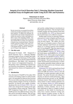 IntegrityAI at GenAI Detection Task 2: Detecting Machine-Generated Academic Essays in English and Arabic Using ELECTRA and Stylometry