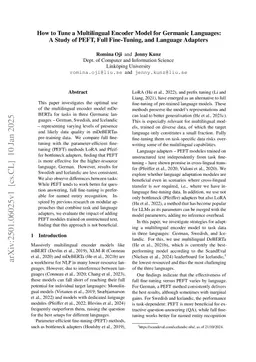 How to Tune a Multilingual Encoder Model for Germanic Languages: A Study of PEFT, Full Fine-Tuning, and Language Adapters