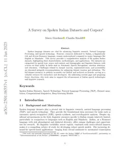A Survey on Spoken Italian Datasets and Corpora