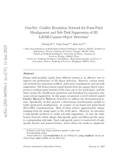CoreNet: Conflict Resolution Network for Point-Pixel Misalignment and Sub-Task Suppression of 3D LiDAR-Camera Object Detection