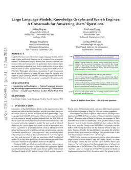 Large Language Models, Knowledge Graphs and Search Engines: A Crossroads for Answering Users' Questions