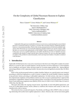 On the Complexity of Global Necessary Reasons to Explain Classification
