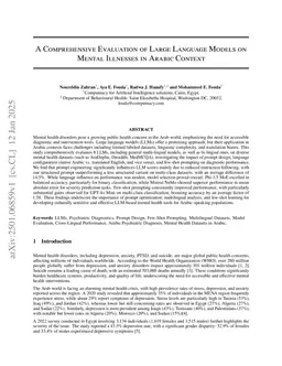 A Comprehensive Evaluation of Large Language Models on Mental Illnesses in Arabic Context