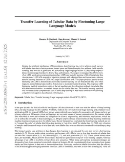 Transfer Learning of Tabular Data by Finetuning Large Language Models