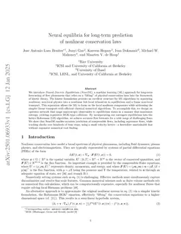 Neural equilibria for long-term prediction of nonlinear conservation laws