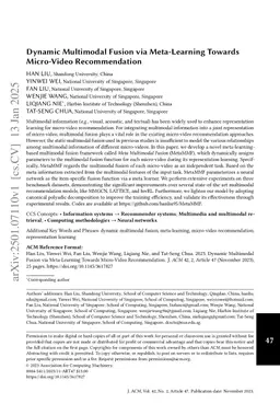 Dynamic Multimodal Fusion via Meta-Learning Towards Micro-Video Recommendation