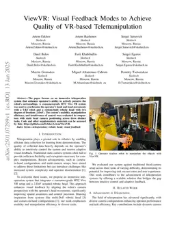 ViewVR: Visual Feedback Modes to Achieve Quality of VR-based Telemanipulation