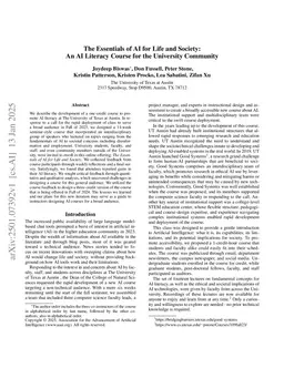 The Essentials of AI for Life and Society: An AI Literacy Course for the University Community